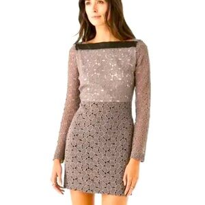Diane von Furstenberg Sarita pebble lace and lamb skin trim dress